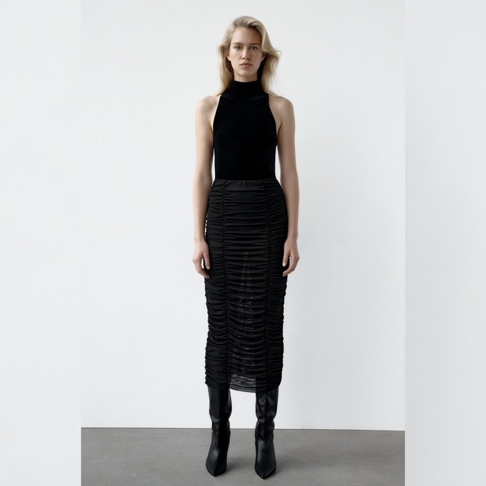 Zara Combined Bodysuit Ruched Dress